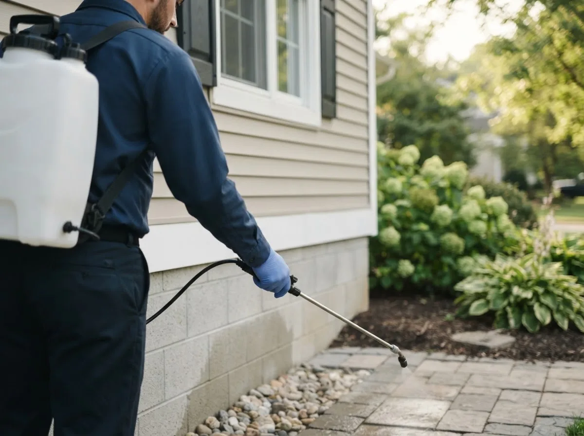Pest control technician inspecting a home in Sarcoxie, MO